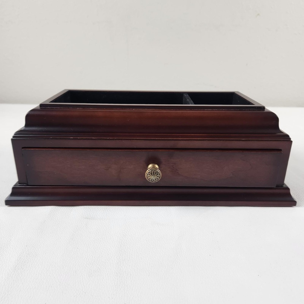 Bombay Company Wood Valet Box Brown Vintage 1998 Jewelry Watch Organizer Drawer
